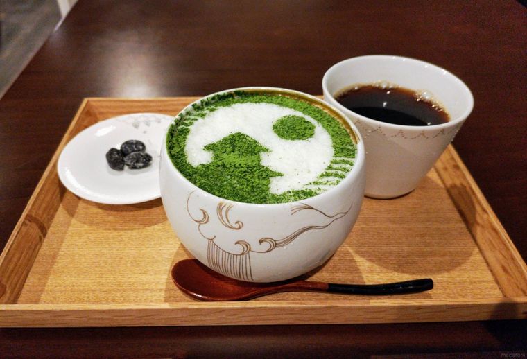 抹茶で京都の風景を描いたかき氷