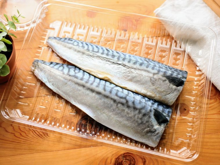 透明容器に入ったサバの切り身