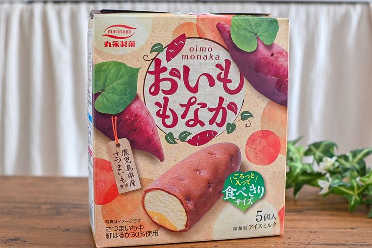 丸永製菓のおいももなかの箱アイスのパッケージ縦