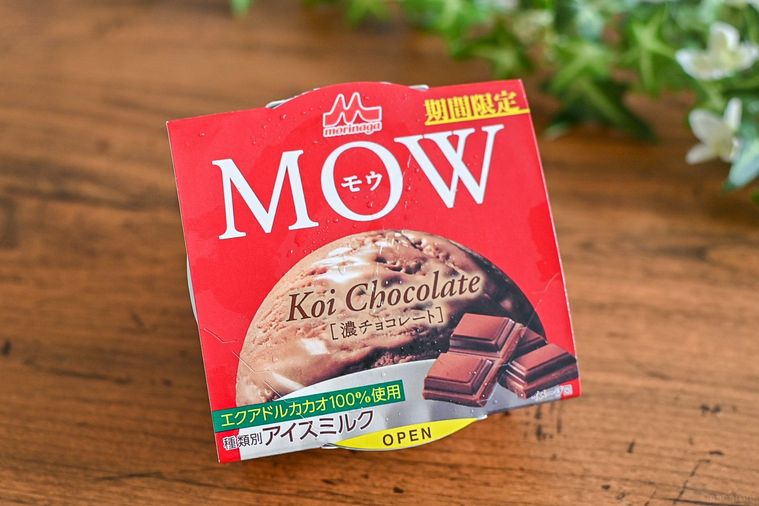 森永乳業のMOW濃チョコレートのパッケージを斜めから