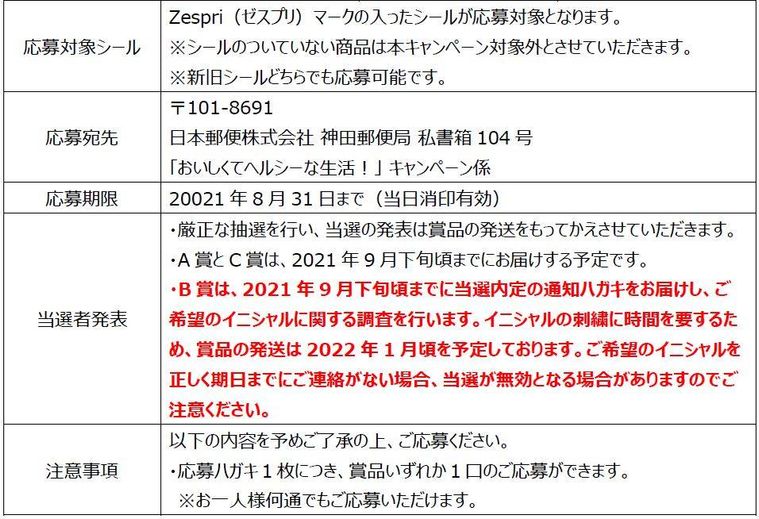 「おいしくてヘルシーな生活！」キャンペーン詳細画像