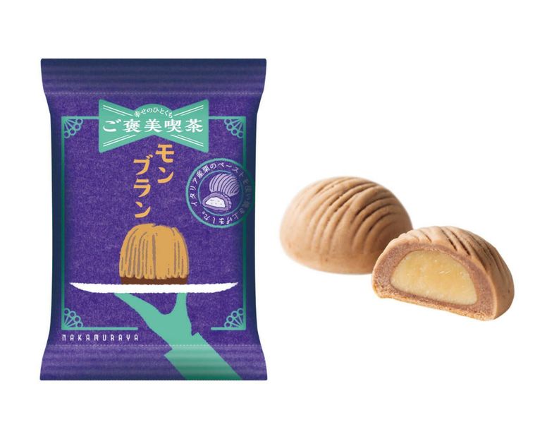 モンブランの焼き菓子とパッケージがおいてある