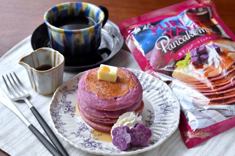カルディの紫芋パンケーキミックスで作る!秋の簡単おうちスイーツの画像
