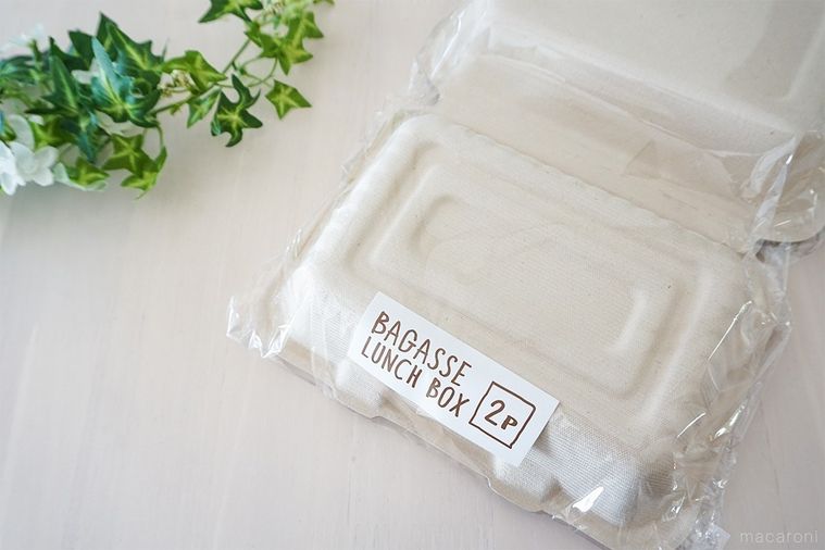 テーブルに置いたバガスランチボックスのパッケージ