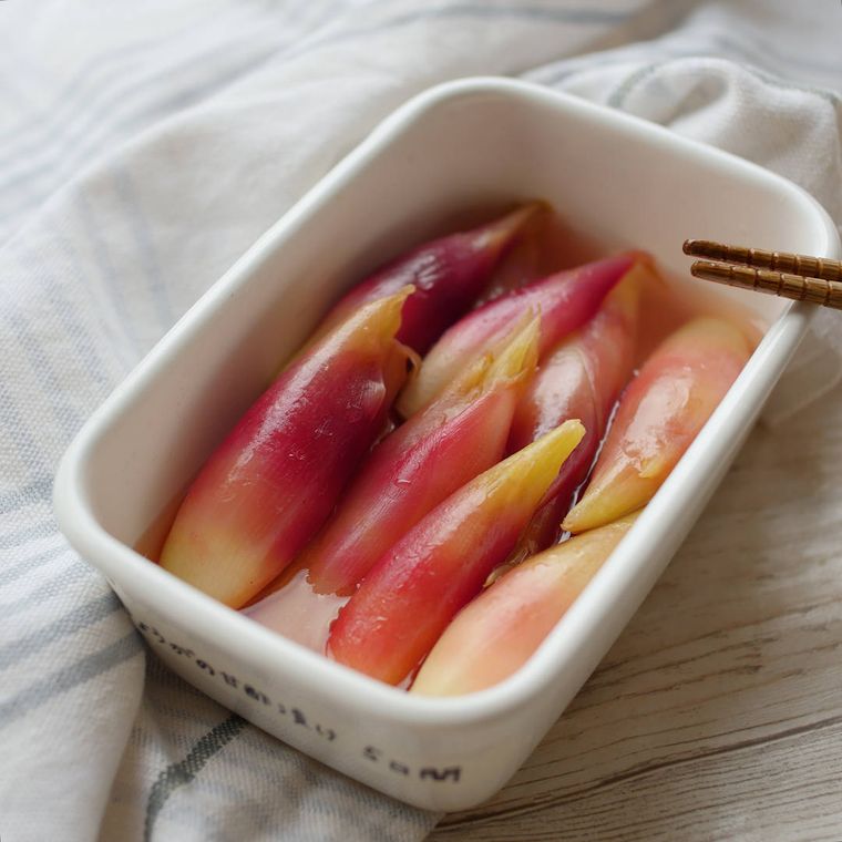 白い器に入ったみょうがの甘酢漬け