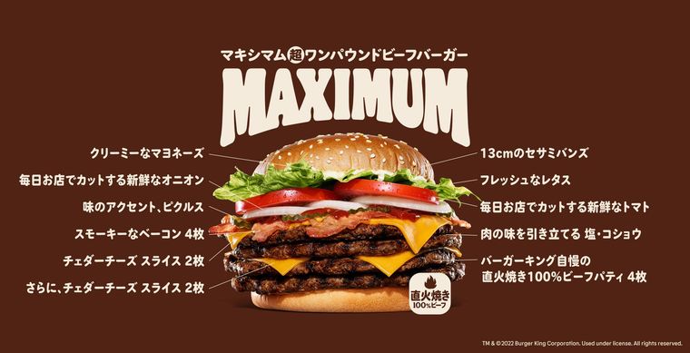 マキシマム超ワンパウンドビーフバーガーと説明