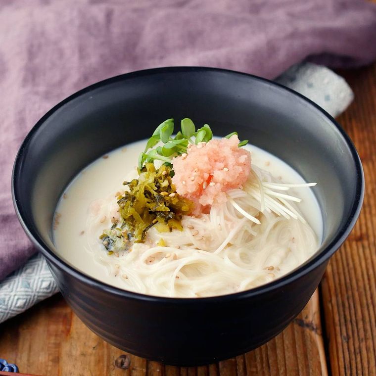 器に盛られた豆乳明太クリームにゅうめん