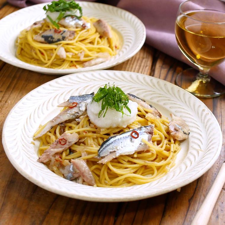 ゆでさんまで作るさんまパスタ