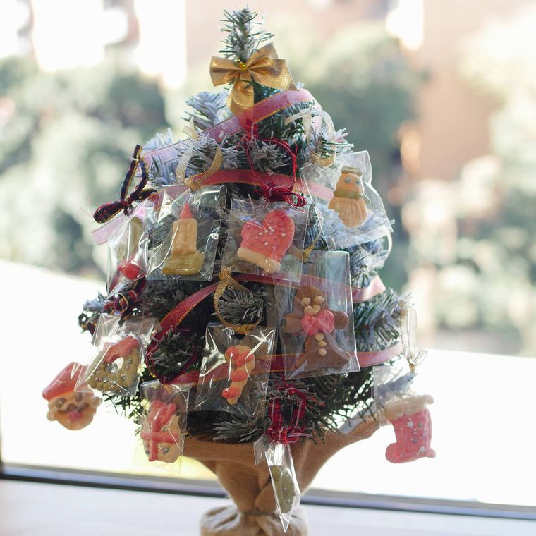 お菓子が飾られたクリスマスツリー