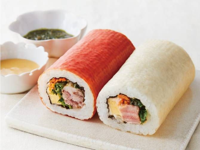 紅と白で福を招く 黒毛和牛の恵方巻きセットバジルソースレモン酢味噌ソースつきのイメージ