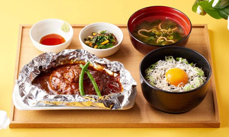 包み焼きハンバーグやしらす丼などが並んでいる