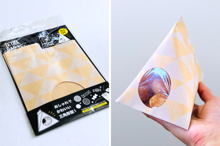 ダイソーのテトラバッグにお菓子を詰めた様子