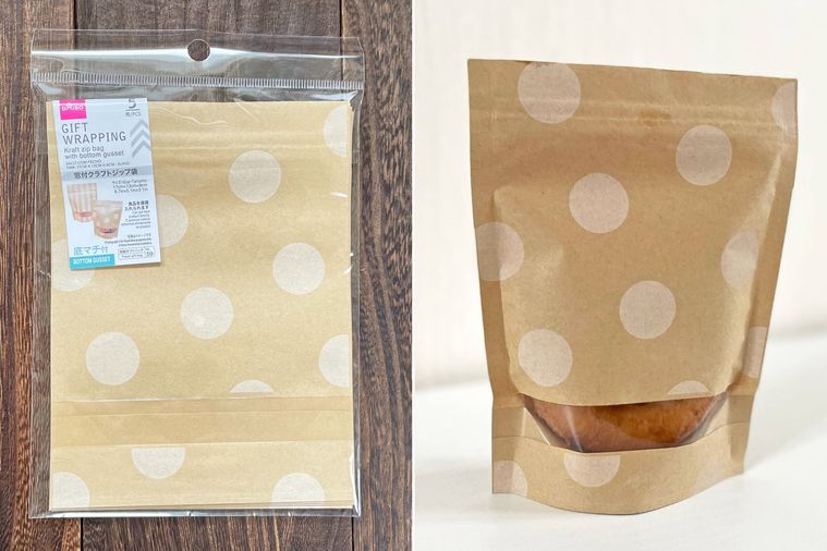 窓付クラフトジップ袋パターンのパッケージと使用例