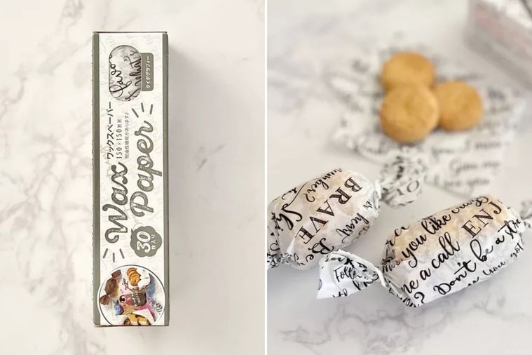 ワックスペーパーのパッケージと使用例のコラージュ画