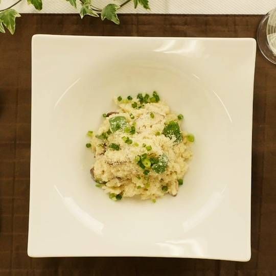 皿に盛られた和風豆乳リゾット