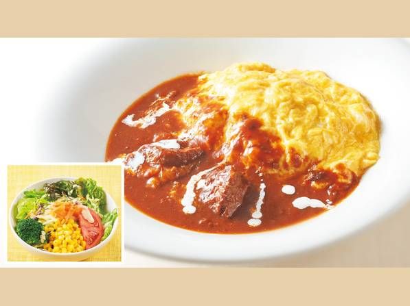 ビーフシチューオムライスとジョナサンサラダ