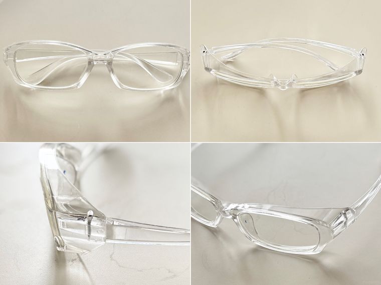 花粉メガネ大人用、スクエア、クリアを4つの角度から