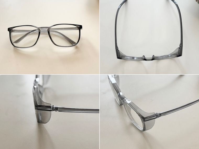 ダイソー花粉メガネ大人用、ウェリントン、クリアグレーを4つの角度から
