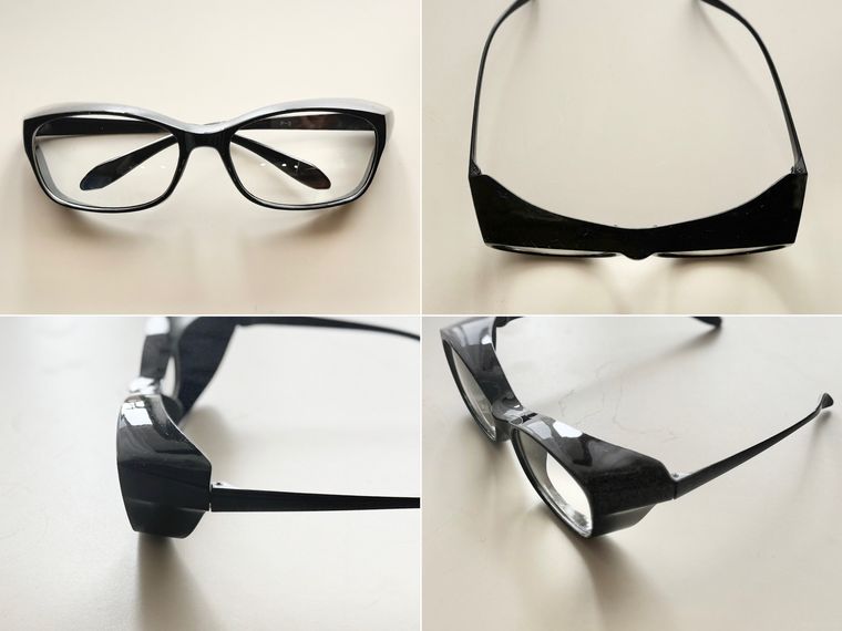 ダイソー花粉メガネ大人用、スクエア、ブラックを4つの角度から