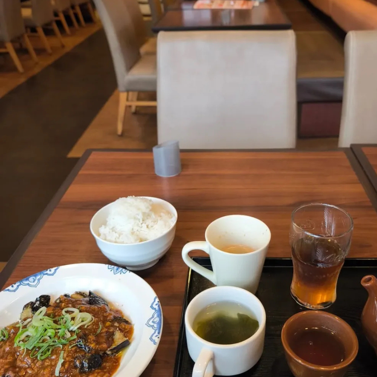 酸辣麻婆茄子ランチとスープとご飯