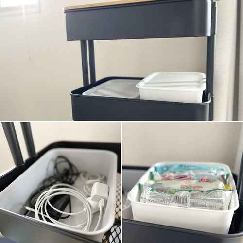 セリアのフタ付プラBOXの使用例のコラージュ画