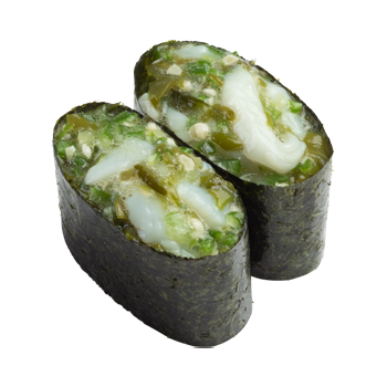 いか、オクラ、めかぶがのった軍艦巻き