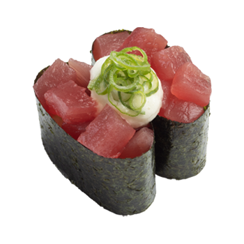 まぐろ、とろろ、ネギがのった軍艦巻き