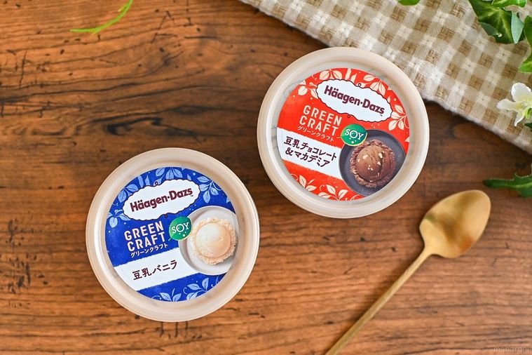 ハーゲンダッツ グリーンクラフト 豆乳バニラと豆乳チョコレート＆マカデミアのパッケージ