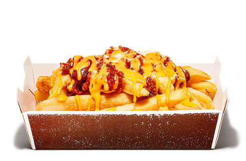 チリビーンズソースとチーズソースがかかったフレンチフライ