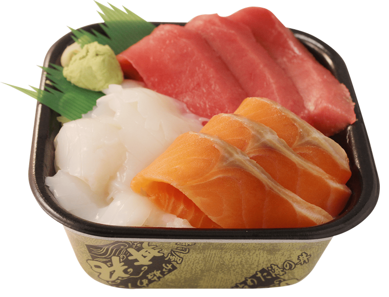 マグロ、イカ、サーモンがのった丼