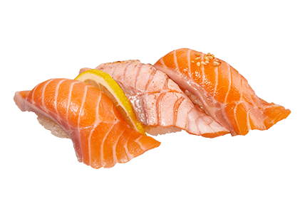 生サーモンを使用した3種類の寿司が並んでいる