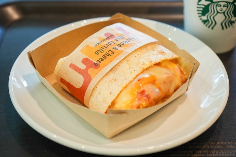 白い皿にのったチキンチーズホットトルティーヤのアップ