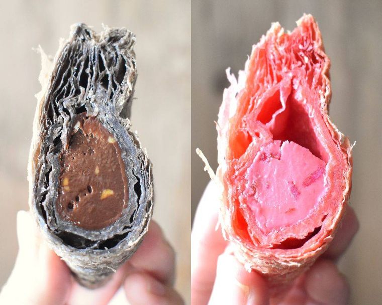 半解凍した三角チョコパイのコラージュ画像