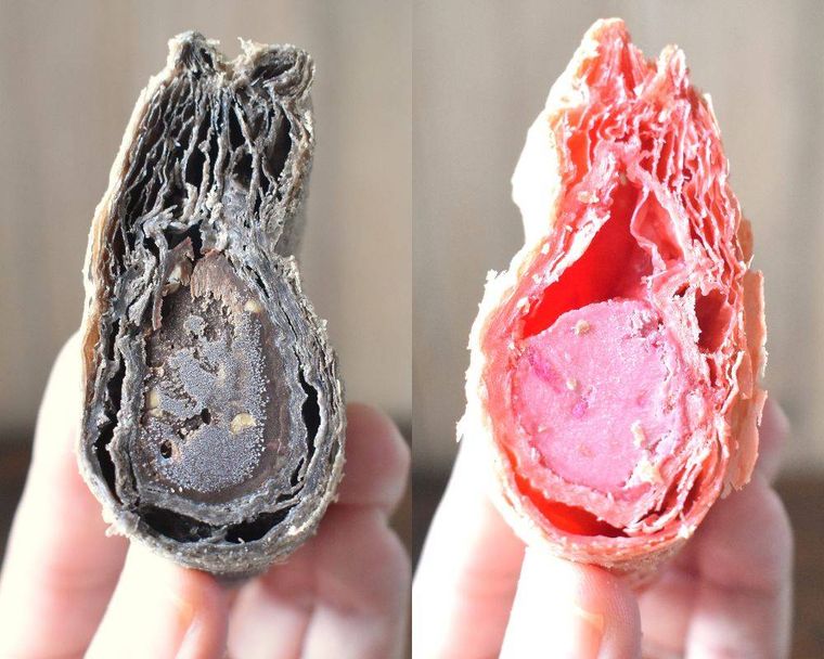 冷凍した三角チョコパイのコラージュ画像