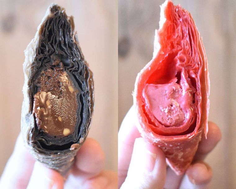 レンチンした三角チョコパイのコラージュ画像