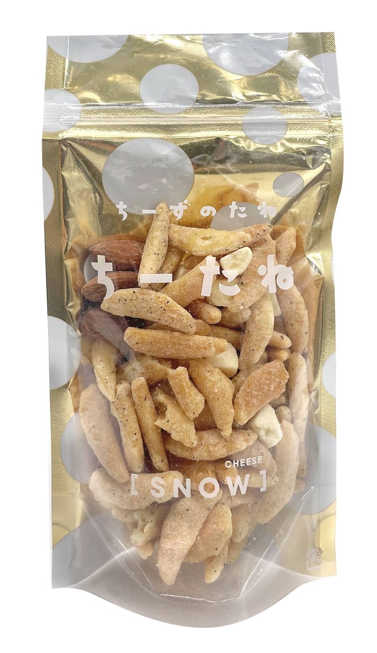 柿の種にチーズがかかった商品ちーたねのパッケージ