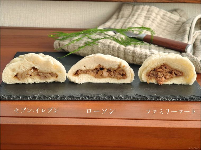 3つ並んだ肉まんの断面