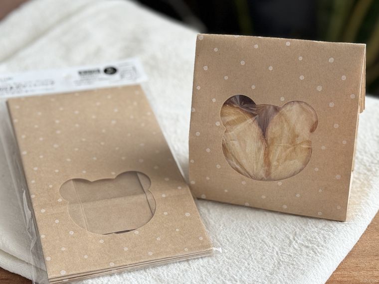 窓付きガゼットバッグ ベアキャットのパッケージと使用例