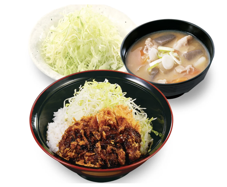 テーブルに並んだミニソースカツ丼セット
