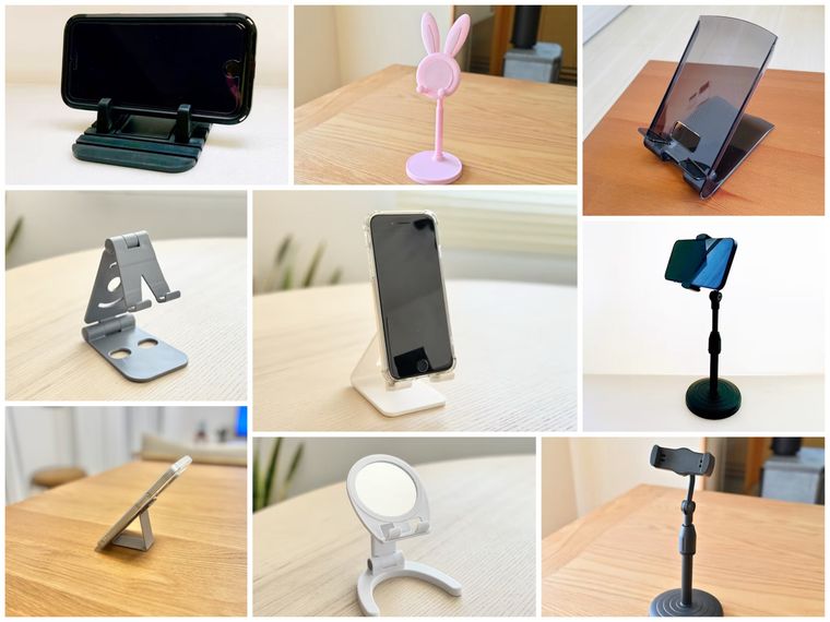 ダイソー、セリア、キャンドゥのスマホスタンドのコラージュ画