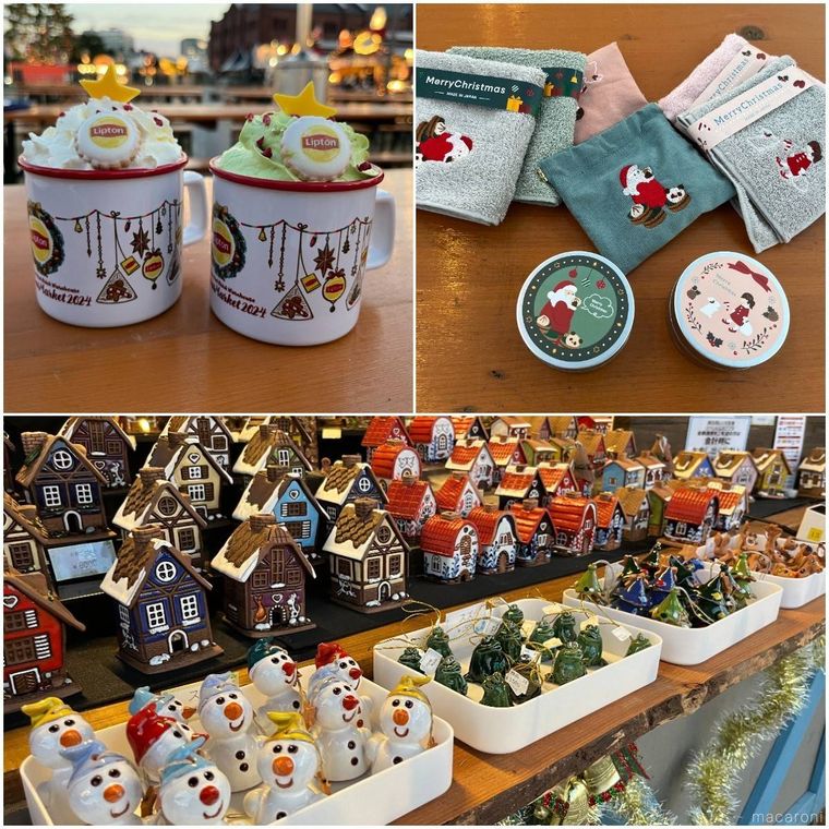 横浜赤レンガ倉庫のクリスマスマーケットで販売されるグッズやリプトンのティーラテ