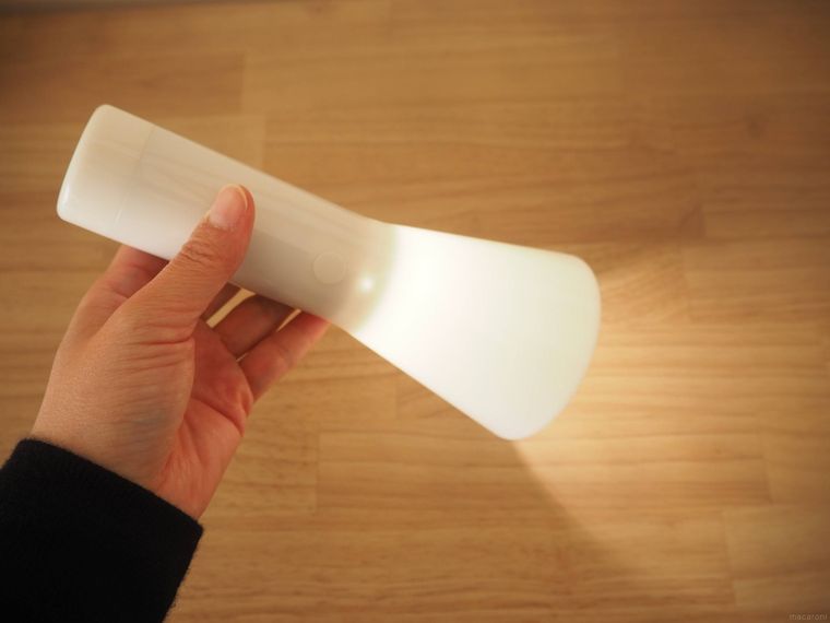 LED懐中電灯 大を手に持ち照らしている。