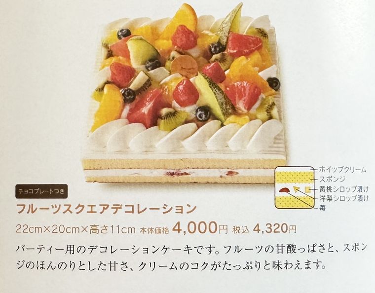 フルーツスクエアデコレーションの説明が書かれたシャトレーゼのチラシ