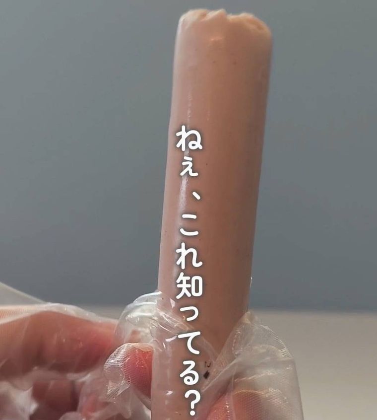 魚肉ソーセージを持っている様子