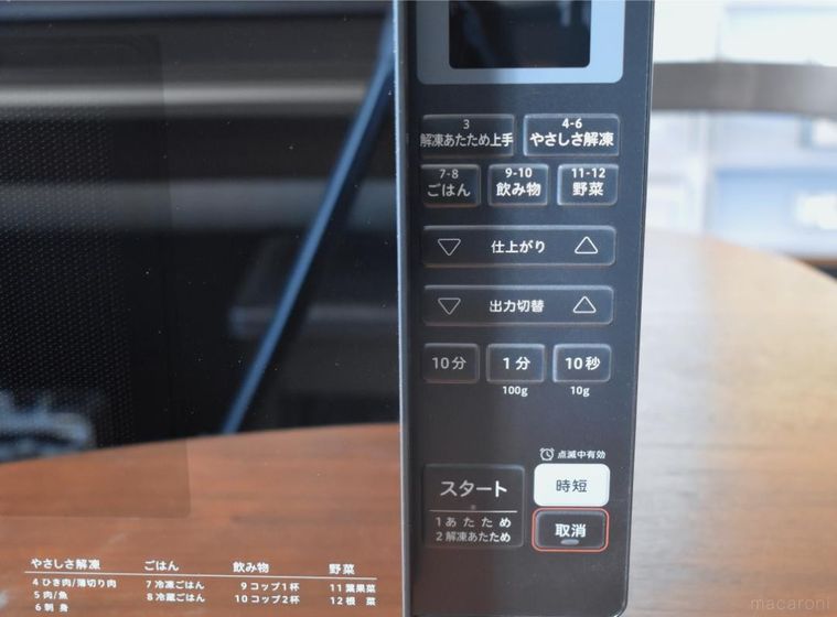 電子レンジの操作パネル