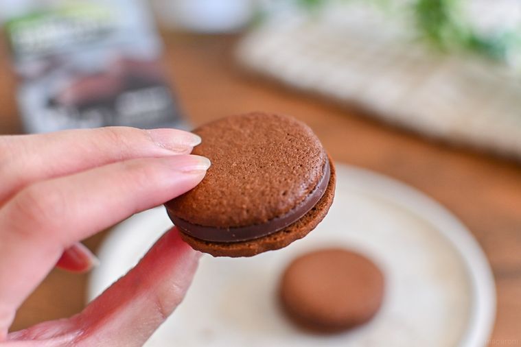 チョコサンドクッキーを持っているところ