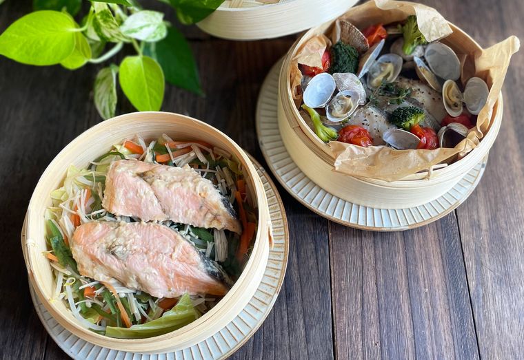 3COINSのせいろで作った魚料理