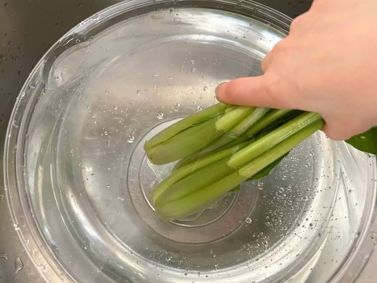 小松菜を洗っている様子