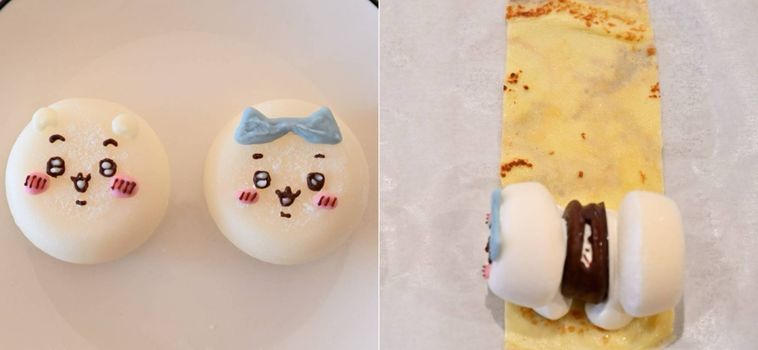 ちいかわとハチワレの雪見クレープロールを作る工程