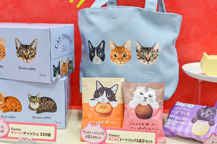 ねこのトートバッグとお菓子のセットのアップ